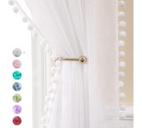 Omgoods - Rideaux voilés à pompons - Rideaux en voile blanc pour chambre d'enfant - 140 cm - Lot de 2