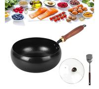 Omgoods - Wok en fonte forgée, non émaillée, de 28 cm, avec couvercle en verre