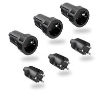 OMIGA 3 Paires Fiche Male Femelle Etanche Exterieur Prise Schuko 250V 6A IP44 Raccord Schuko Prise à 2 Broches Pieds Ronds Fiche Prise Electrique Sans Câble (Noir)