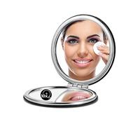 OMIRO Miroir Compact, Cuir PU Classique grossissement 1X/10X, Poche Ultra Portable pour Porte-Monnaie et Voyages (Noir)