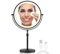 OMIRO Miroir de Maquillage Grossissant 3X/10X avec Lumières, Miroir de Coiffeuse Rotation Libre Double Face 21 cm avec Support Réglable en Hauteur (Noir)