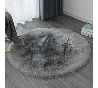 Ommda Tapis Salon Shaggy Poil Long Doux Moderne Rond Tapis Imitation Fourrure Laine Lavable pour Chambre Gris 130cm