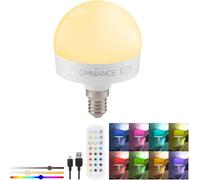 Omniance Source Lumineuse LED Rechargeable, Adaptateur E14, Lot de 1 | Sans Fil Changement de Couleur dimmable, Télécommande, fixation magnétique, Minuterie 30 60 120 min, pour étagères