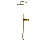 OMNIRES Contour - Set de douche avec mitigeur encastré, avec corps d’encastrement, diamètre 25 cm, doré brossé SYSCT10GLB