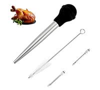 Omoojee Seringue à poire à dinde pour la cuisine, grand injecteur de viande en acier inoxydable, avec brosse de nettoyage et 2 aiguilles à marinade, noir