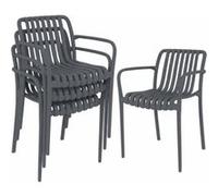 OMOZUN Chaises de jardin - Lot de 4 - Empilables avec accoudoirs - PP anti-UV et intempéries - Design à lattes - Dossier ergonomique - Gris Gris