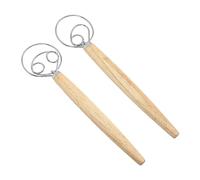 Omquot Fouet à Pain de Style Hollandais, Mélangeur de Pâte à Manche en Bois Robuste pour la Cuisson Professionnelle, 1 unité (1 oeil et 2 yeux fouets et un grattoir)