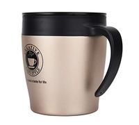 Omquot Tasse à café Portative D'acier Inoxydable avec L'isolation de Cuillère et de Couvercle pour la Maison Mini Taille Noire (Or)