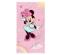 OMYDREAM Disney Home Minnie Hello Serviette de Bain et de Plage Enfant | 100% Coton | Oeko-TEX | 70 x 120 cm | Rose