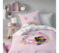 OMYDREAM Gabby et La Maison Magique Garden Parure de lit 100% Coton | Housse de Couette 140x200 cm + 1 taie 63x63 cm | Fermeture avec rabat | Chambre enfant, lit 1 place | Certification Oeko-Tex