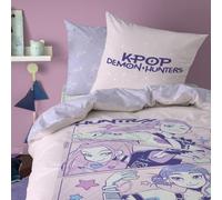 OMYDREAM Parure de lit Kpop Demon Hunters Compact Licence Officielle | Chambre Enfant 1 Personne | 100% Coton | Oeko-TEX | Housse de Couette 140x200 cm + Taie d'oreiller 63x63 cm | Imprimé Réversible