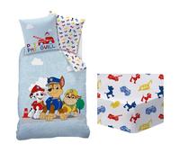 OMYDREAM Pat Patrouille PatBoy Parure de Lit et Drap Housse Enfant | 100% Coton | Oeko-TEX | Housse de Couette 140x200cm + 1 Taie d'oreiller 63x63cm + 1 Drap Housse 90x190cm | Imprimé Garçon (Bleu)