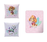 OMYDREAM Plaid Polaire + Coussin 100% Polyester Pat Patrouille | 110x140+40x40cm | impression de grande qualité | Oeko-Tex | décoration chambre enfant fille idéal cadeau
