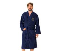 OMYDREAM PSG Europe Peignoir Homme Adulte | 100% Coton Bouclette | Brodé Cœur & Dos | Col Kimono | 2 Poches | Bleu