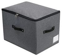 Omygarden Boîte de rangement rigide en tissu pliable avec couvercle à glissière, poignée, organisateur de panier de rangement de literie pour étagère de garde-robe, 44×33×31cm, gris noir