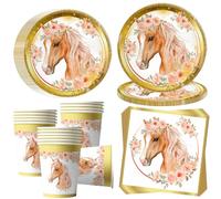 OMZSXK Cheval Vaisselle de fête pour 16 invités,Chevaux Assiettes de fête Vaisselle d'anniversaire,Cheval Assiettes en carton Gobelets Serviettes déco anniversaire