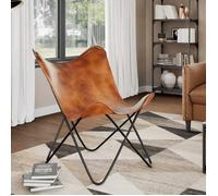 （ON SALE)Chaise papillon - Fauteuil de relaxation - Marron - 74 x 66 x 90 cm - Cuir véritable Maison@6500133