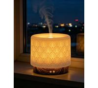 Onaboviva Buba Diffuseur d'arômes - Diffuseur ultrasonique avec humidificateur d'air en céramique et bambou, lumière de bien-être, minuterie, arrêt automatique, sans BPA, construction silencieuse < 25