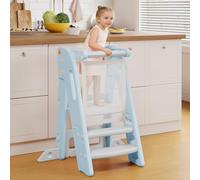Onasti Tour d Observation Enfant, Pliable, Marchepied pour Enfants réglable en Hauteur de 2 à 3 marches, Tour d'apprentissage équipée de barrières de sécurité, pour âgés de 1,5 à 6 Ans (Bleu)