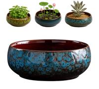 Oncpcare Pot pour plantes de lotus en bol - Pot de plantes en céramique émaillée pour usage intérieur et extérieur, vase hydroponique peu profond pour graines de lotus, plantes succulentes, bonsaï