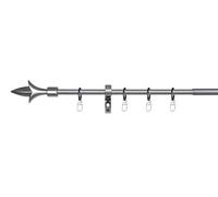 ondeco Tringle à rideaux extensible à 1 voie, pour fenêtre, montage mural, embout Lance, kit complet, tringle télescopique 13/16 mm avec anneaux argentés, 130-240 cm
