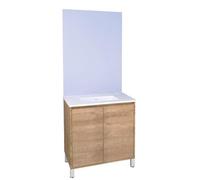 ONDÉE - Meuble à Poser BELIS + Miroir affleurant - Classique et Intemporel - Largeur : 80cm - Bois - Plan céramique 1 Vasque - 2 Portes Prise de Main - Livré monté - Norme FSC - Gamme Zen à Vivre