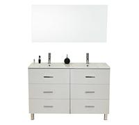 ONDÉE - Meuble Poser Montecarlo - Plan Céramique Double Vasque - 3 Tiroirs Fermeture Progressive - Miroir LED Inclus - Livré Monté - Europe - 120cm - Blanc