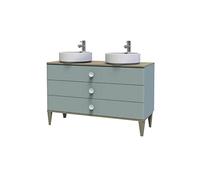 ONDÉE - Meuble Salle de Bain à Poser Collection NEMOO - Plan À Poser Mélaminé Bois Clair - 3 Tiroirs À Fermeture Progressive - Livré sans Vasque - Largeur 120cm - Laqué Mat Vert d'eau