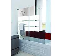 ONDÉE, Pare-baignoire MISSI 2V, Sérigraphie 3 bandes blanche, 80x140cm, Epaisseur 4mm, Installation réversible, Profilé ajustable blanc (-5/+5mm), Pivots en zinc, Verre trempé