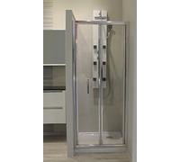 ONDÉE - Porte de douche EKLA, Façade pliante. 70x185cm - Epaisseur 6mm - Installation réversible - Traitement anticalcaire - Profilé aluminium chromé (+/-16mm) - Verre trempé transparent