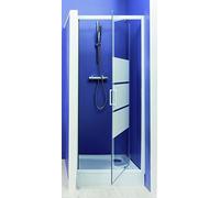 ONDÉE - Porte de douche MISSI - Porte pivotante. 80x185cm - Epaisseur 4mm - Installation réversible - Profilé aluminium blanc (-25/+5mm) - Verre trempé sérigraphié 3 bandes blanches