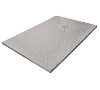 ONDÉE - Receveur de Douche NARA Extra-Plat 30 mm - Résine Allégée Texture Ardoise Découpable Antidérapant PN24-80 x 80 cm - Gris Perle - À Poser ou Encastrer avec Bonde et Grille