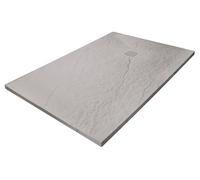 ONDÉE - Receveur de Douche NARA Extra-Plat 30 mm - Résine Allégée Texture Ardoise Découpable Antidérapant PN24-90 x 140 cm - Gris Perle - À Poser ou Encastrer avec Bonde et Grille