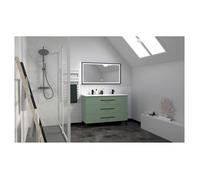 ONDEE ZEN Meuble à poser MONACO - Dim 120cm - Vert Sauge - Mir SELENA - Poignées noires