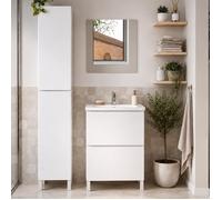 ONDEE ZEN Meuble salle de bain à poser LILA - 60cm - 2 Tiroirs - Blanc - Miroir