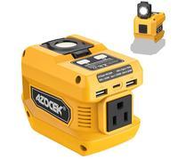 Onduleur de 220 W compatible avec batterie De-walt 20 V, DC 20 V vers AC 110 V Station d'alimentation portable avec 1 prise CA, 2 ports USB et 1 charge rapide de type C, lampe de travail 400 LED