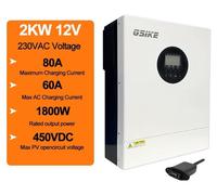 Onduleur solaire hybride, double MPPT haute efficacité, surveillance Wi-Fi, modèle GSK-2KW-12V-WIFI