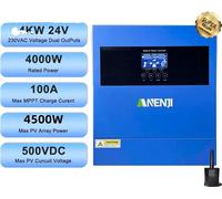 Onduleur solaire hybride, puissance nominale 4000W/6200W, sortie d'onde sinusoïdale pure, ANJ-4000W-24V-WIFI