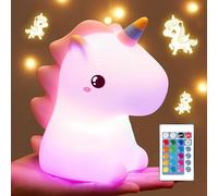 One Fire LED Veilleuse Enfant Bébé, 16 Couleurs 5 Luminosité, Rechargeable, Lampe de Chevet Silicone, Cadeau Fille Licorne