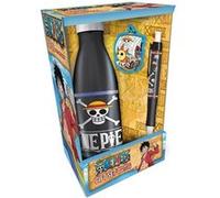 Ensemble cadeau - PYRAMID - One Piece - Noir - Bouteille, portefeuille et stylo + magnet - Emblèmes crâne Chapeau de paille