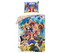 One Piece Héros vs Équipage Housse de Couette 140x200 + Taie Microfibre | Parure de lit réversible 1 personne | Microfibre douce séchage rapide Oeko-Tex | Luffy manga | Cadeau | Lavable en machine