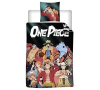 One Piece Housse de Couette 140x200 + Taie 65x65 Luffy Zoro Nami Équipage | Parure de lit réversible 1 personne | Polycoton séchage rapide | Licence officielle manga | Cadeau fans anime