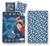 One Piece Parure de Lit 3 Pièces 140x200 + 63x63 + Drap-Housse 90x200 · Luffy · Housse de Couette Réversible · 100% Microfibre · Certifié OEKO-TEX® Standard 100 · Produit Officiel One Piece · Lit 1 Pe