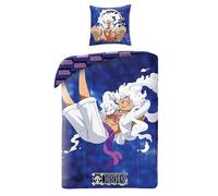 One Piece, Parure de Lit Enfant Manga pour Lit 1 Place, Motif Luffy Gear Blue, Ensemble 2 pièces Housse de Couette Réversible 140x200 cm et Taie d'oreiller 63x63 cm, Textile Certifié Oeko TEX