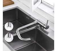 ONECE Robinet de Cuisine Rabattable, Mitigeur Évier 2 Jets, Brossé | Robinet Rotation 360° devant Fenêtre, Acier Inox SS304 Anti-Empreintes