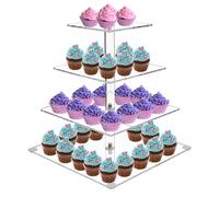 ONEINHE Présentoir à cupcakes carré à 4 étages en acrylique pour cupcakes, desserts, pâtisseries, mariage, fête d'anniversaire