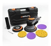 ONEMANA ponceuse excentrique 150mm sans balais 5,0 mm, 350W moteur EC, 4000-10000 tr/min, ponceuse orbitale pour bois, ponceuse avec plateaux 150/125 mm, coffret et 20 abrasifs
