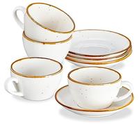 ONEMORE 4 Tasses à Cappuccino avec Soucoupes - Céramique Blanche- 190ml- Lavable au Lave-vaisselle