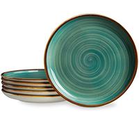 ONEMORE Lot de 6 assiettes à dessert en porcelaine de style rustique Bleu 21,6 cm