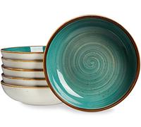 ONEMORE Lot de 6 bols à salade et pâtes en porcelaine 880,5 g - Assiettes plates en céramique - Bols de service peu profonds et larges pour soupe, dessert, pizza - Passe au micro-ondes et au